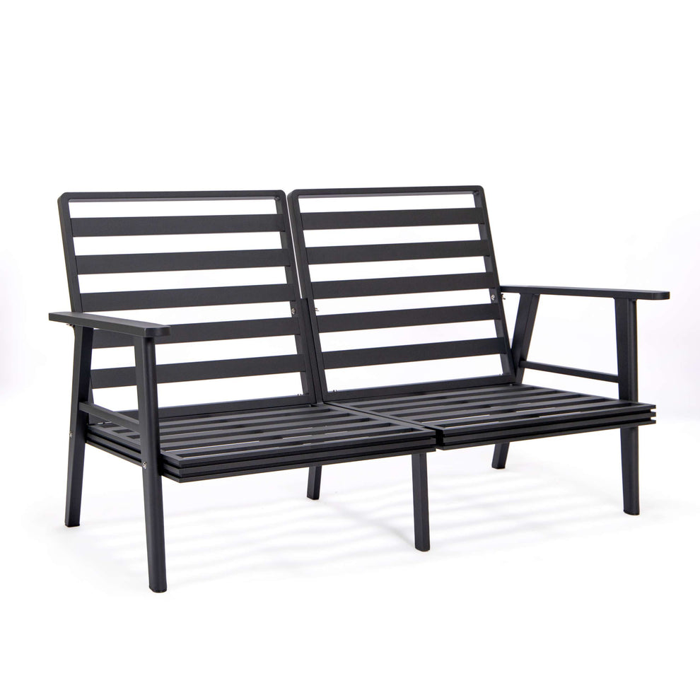 LeisureMod Walbrooke Modern Black Patio Conversation With Square Fire Pit With Slats Design & Tank Holder | Outdoor Sofas, Loveseats & Sectionals | Modishstore - 30