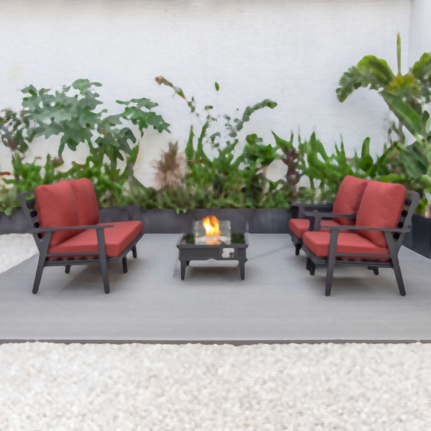 LeisureMod Walbrooke Modern Black Patio Conversation With Square Fire Pit With Slats Design & Tank Holder | Outdoor Sofas, Loveseats & Sectionals | Modishstore - 89