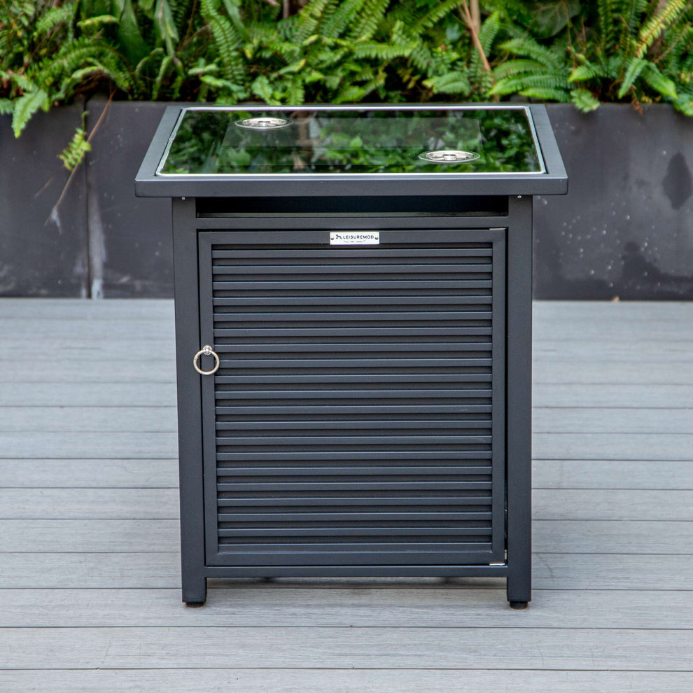LeisureMod Walbrooke Modern Black Patio Conversation With Square Fire Pit With Slats Design & Tank Holder | Outdoor Sofas, Loveseats & Sectionals | Modishstore - 103
