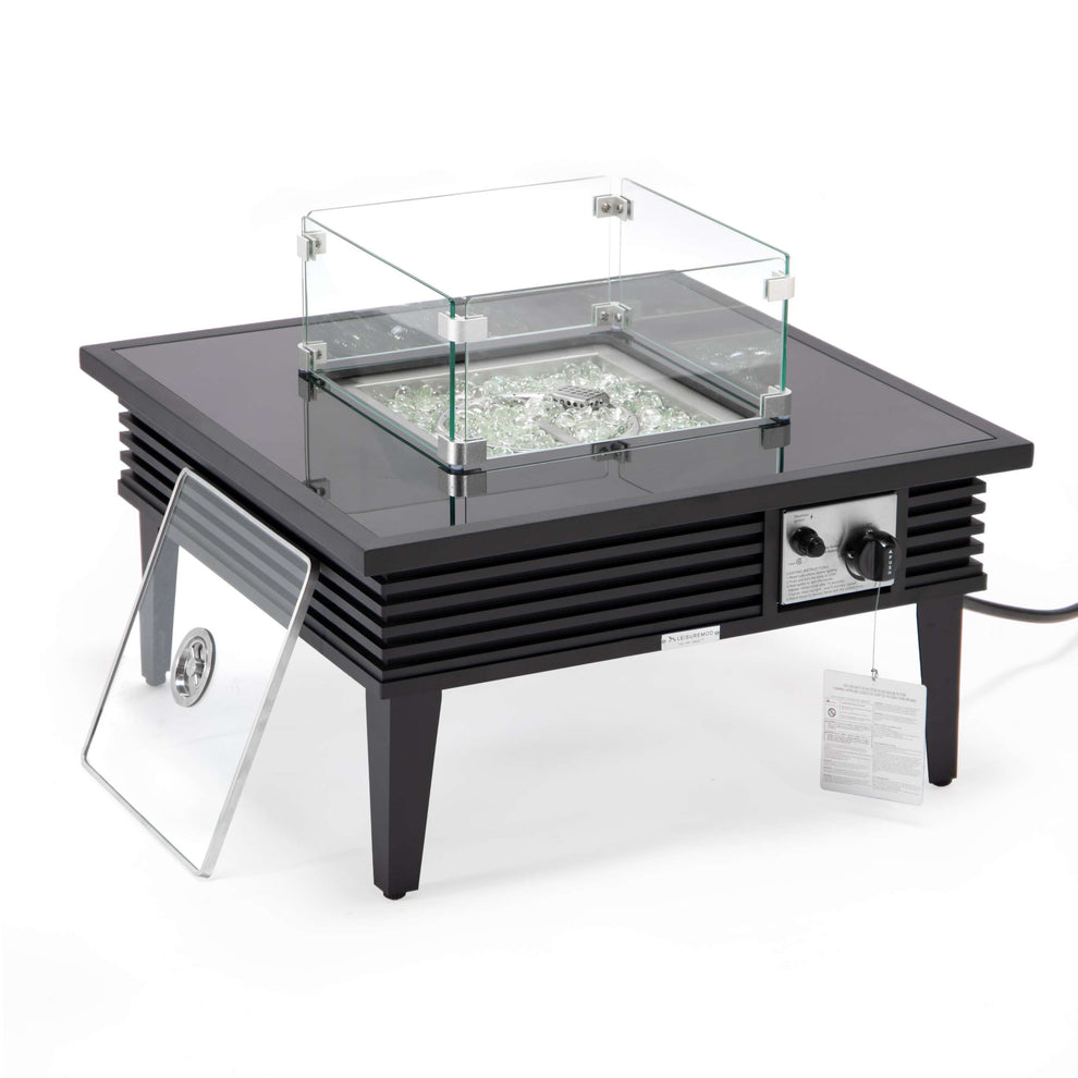 Leisuremod Walbrooke Outdoor Patio Aluminum Square Slats Design Fire Pit Side Table | FIRE PITS | Modishstore - 4