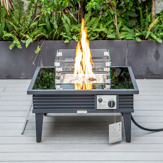 Leisuremod Walbrooke Outdoor Patio Aluminum Square Slats Design Fire Pit Side Table | FIRE PITS | Modishstore
