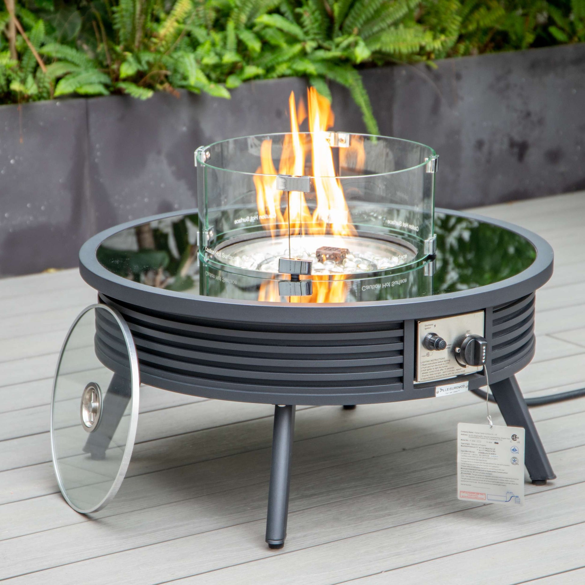 LeisureMod Walbrooke Modern Black Patio Conversation With Round Fire Pit With Slats Design & Tank Holder | Outdoor Sofas, Loveseats & Sectionals | Modishstore - 19