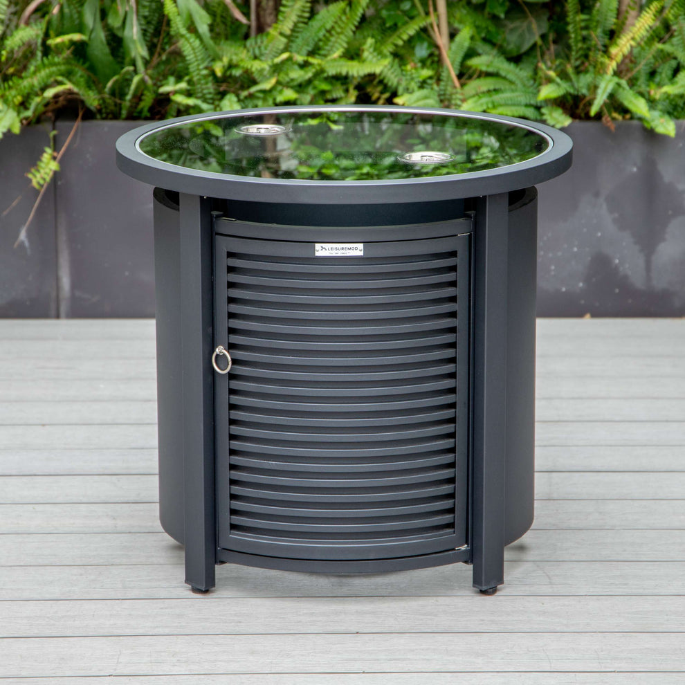 LeisureMod Walbrooke Modern Black Patio Conversation With Round Fire Pit & Tank Holder | Outdoor Sofas, Loveseats & Sectionals | Modishstore - 96