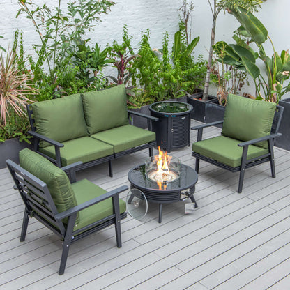 LeisureMod Walbrooke Modern Black Patio Conversation With Round Fire Pit & Tank Holder | Outdoor Sofas, Loveseats & Sectionals | Modishstore - 44