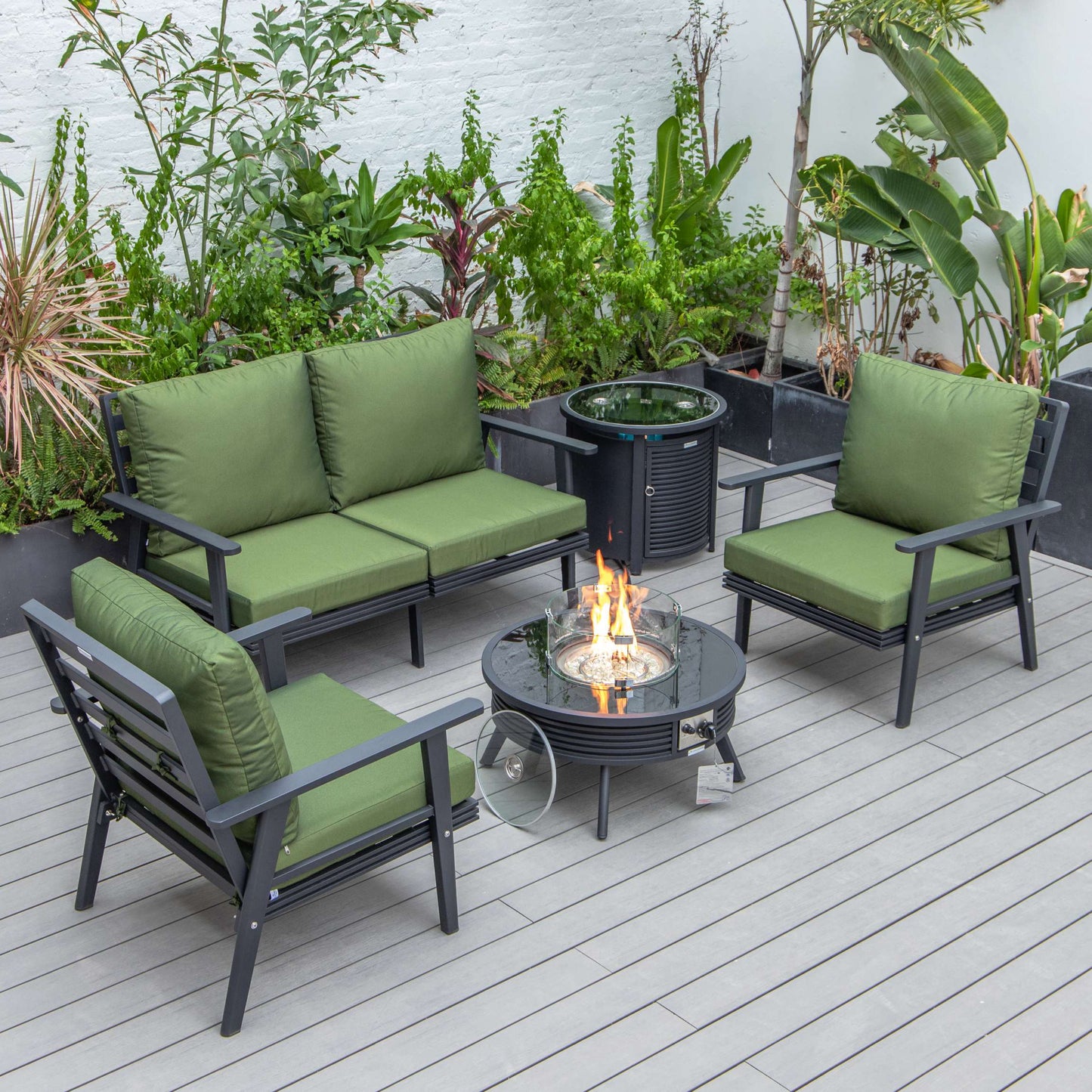 LeisureMod Walbrooke Modern Black Patio Conversation With Round Fire Pit With Slats Design & Tank Holder | Outdoor Sofas, Loveseats & Sectionals | Modishstore - 38