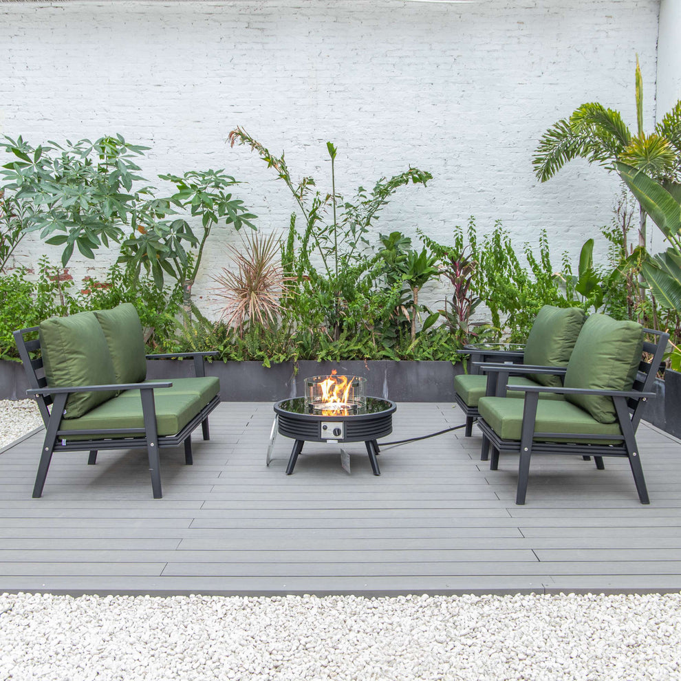 LeisureMod Walbrooke Modern Black Patio Conversation With Round Fire Pit With Slats Design & Tank Holder | Outdoor Sofas, Loveseats & Sectionals | Modishstore - 36