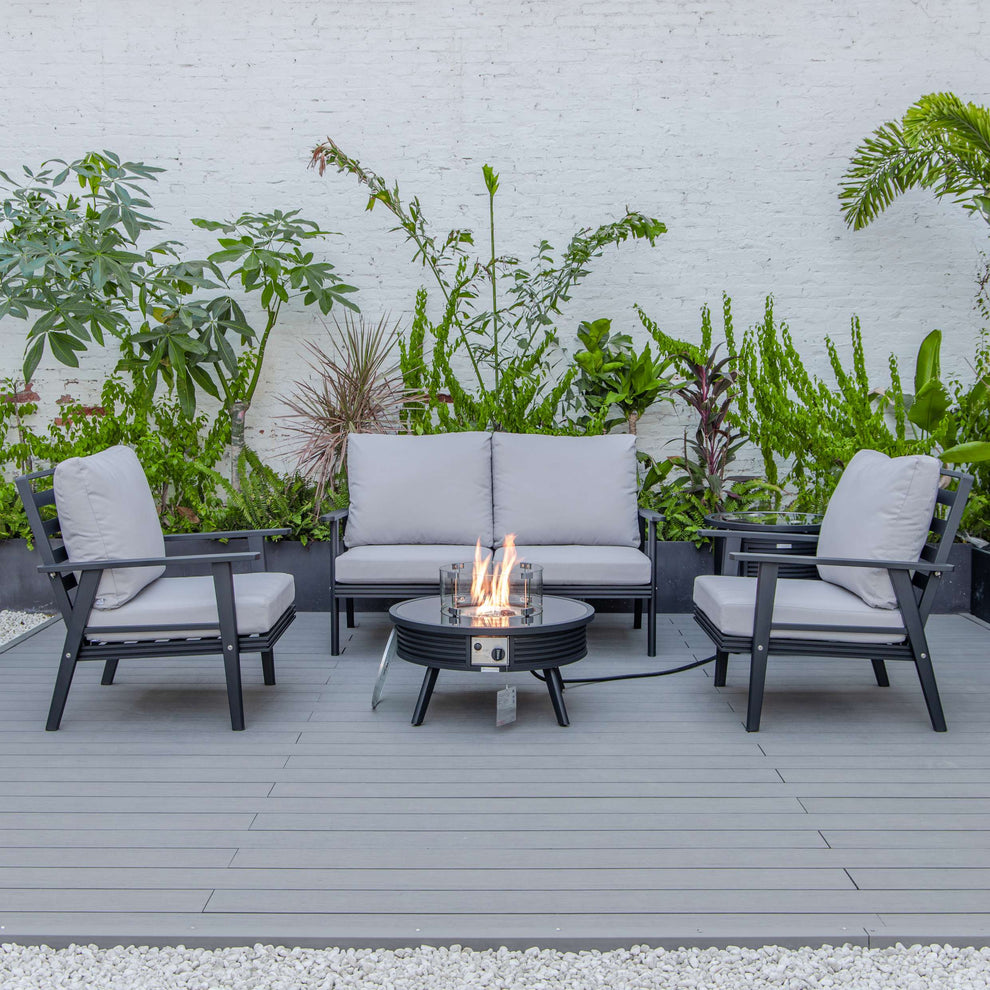 LeisureMod Walbrooke Modern Black Patio Conversation With Round Fire Pit & Tank Holder | Outdoor Sofas, Loveseats & Sectionals | Modishstore - 32