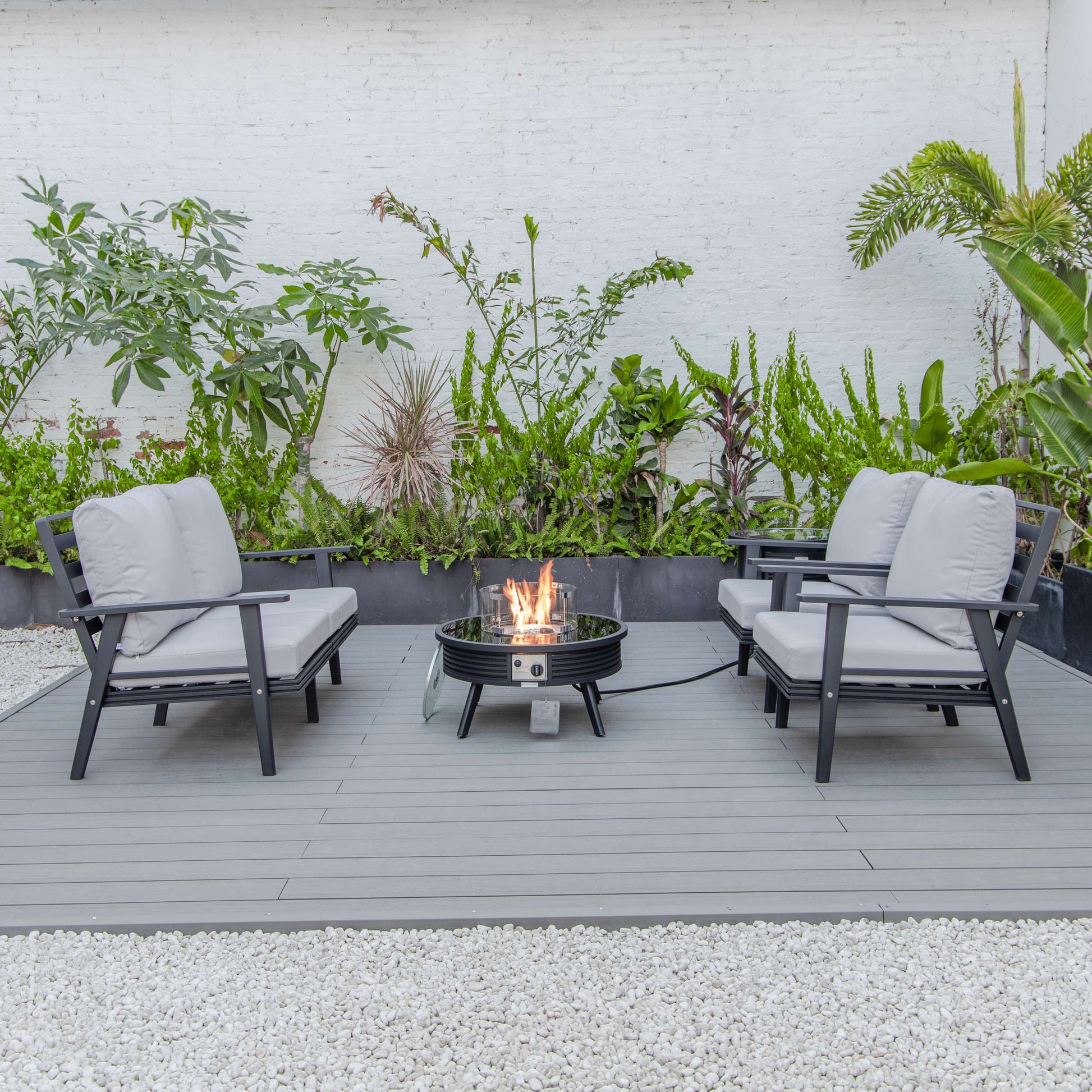 LeisureMod Walbrooke Modern Black Patio Conversation With Round Fire Pit With Slats Design & Tank Holder | Outdoor Sofas, Loveseats & Sectionals | Modishstore - 31