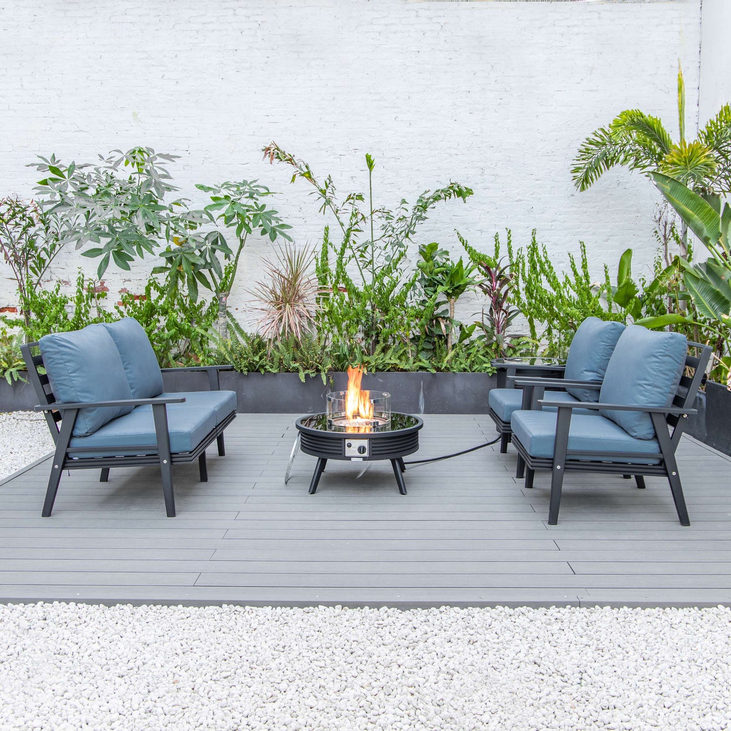 LeisureMod Walbrooke Modern Black Patio Conversation With Round Fire Pit & Tank Holder | Outdoor Sofas, Loveseats & Sectionals | Modishstore - 7