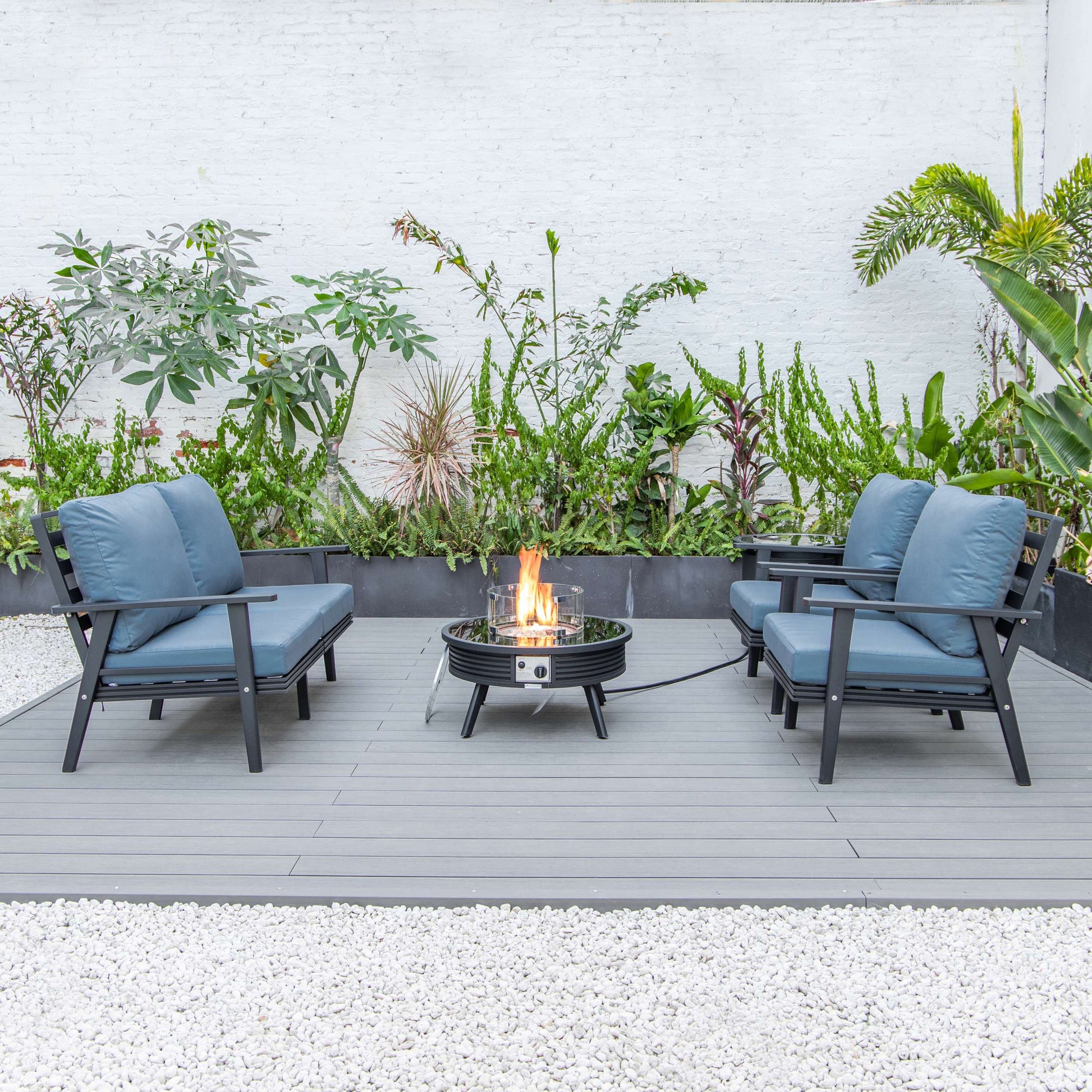 LeisureMod Walbrooke Modern Black Patio Conversation With Round Fire Pit With Slats Design & Tank Holder | Outdoor Sofas, Loveseats & Sectionals | Modishstore - 20