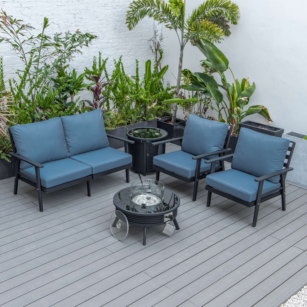 LeisureMod Walbrooke Modern Black Patio Conversation With Round Fire Pit With Slats Design & Tank Holder | Outdoor Sofas, Loveseats & Sectionals | Modishstore - 22