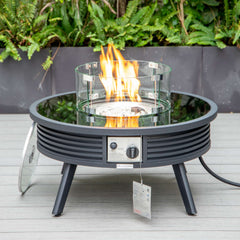 Leisuremod Walbrooke Outdoor Patio Aluminum Round Slats Design Fire Pit Side Table