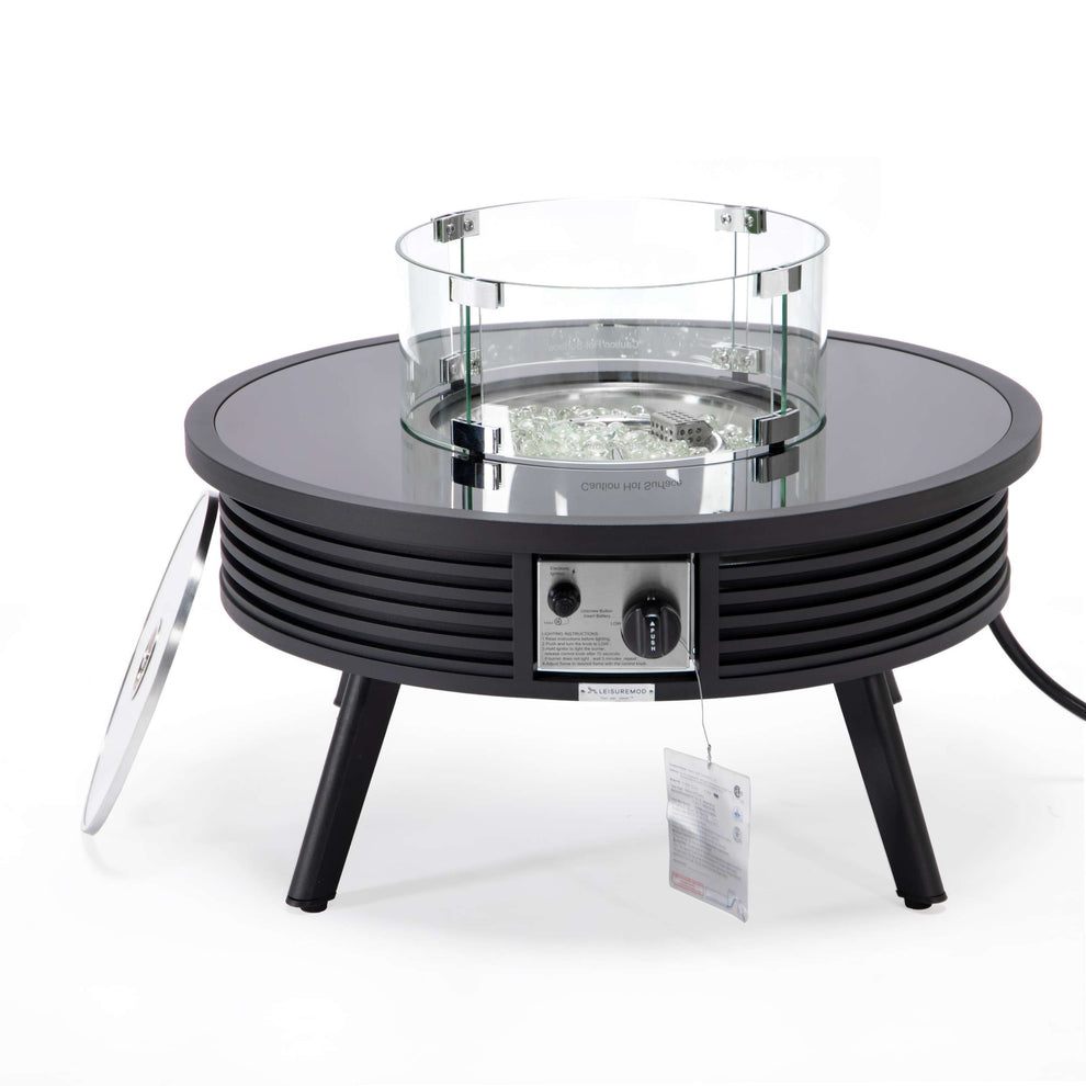 Leisuremod Walbrooke Outdoor Patio Aluminum Round Slats Design Fire Pit Side Table | FIRE PITS | Modishstore - 5