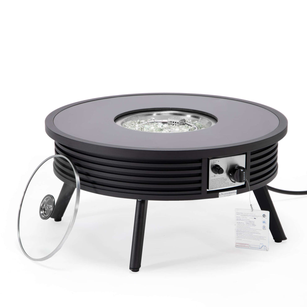 Leisuremod Walbrooke Outdoor Patio Aluminum Round Slats Design Fire Pit Side Table | FIRE PITS | Modishstore - 3