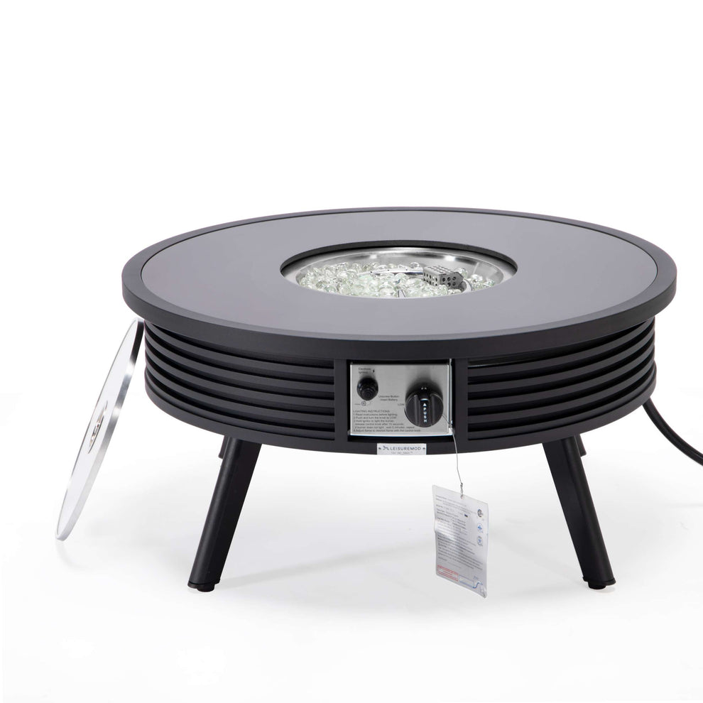 Leisuremod Walbrooke Outdoor Patio Aluminum Round Slats Design Fire Pit Side Table | FIRE PITS | Modishstore - 7
