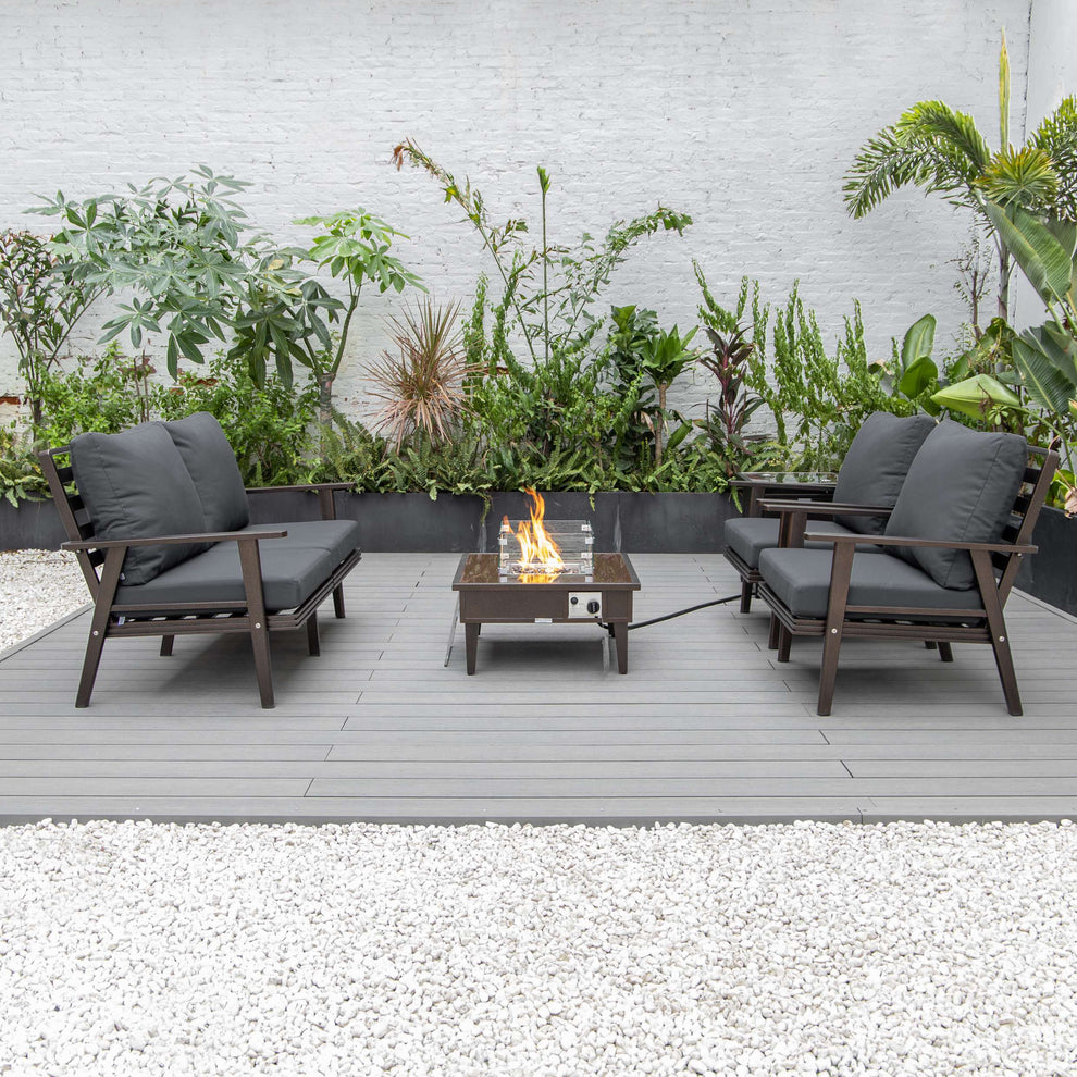 LeisureMod Walbrooke Modern Brown Patio Conversation With Square Fire Pit & Tank Holder | Outdoor Sofas, Loveseats & Sectionals | Modishstore - 2