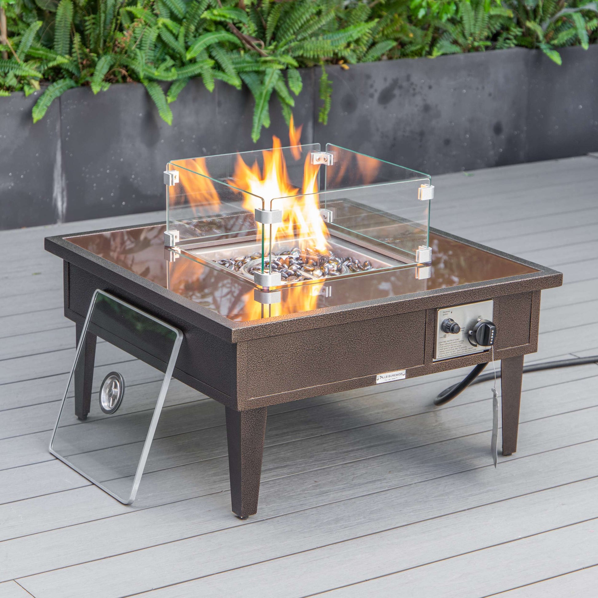 LeisureMod Walbrooke Modern Brown Patio Conversation With Square Fire Pit & Tank Holder | Outdoor Sofas, Loveseats & Sectionals | Modishstore - 8