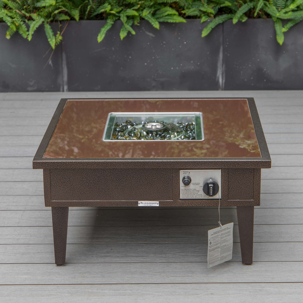 LeisureMod Walbrooke Modern Brown Patio Conversation With Square Fire Pit & Tank Holder | Outdoor Sofas, Loveseats & Sectionals | Modishstore - 60