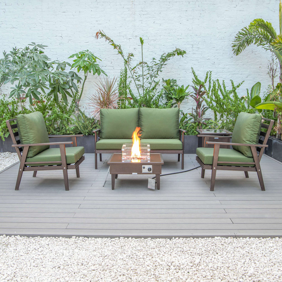 LeisureMod Walbrooke Modern Brown Patio Conversation With Square Fire Pit & Tank Holder | Outdoor Sofas, Loveseats & Sectionals | Modishstore - 150