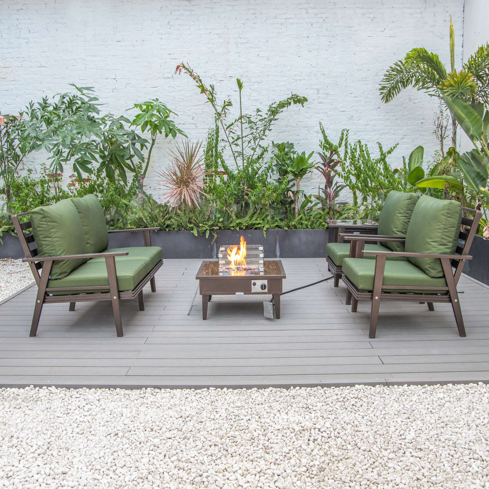 LeisureMod Walbrooke Modern Brown Patio Conversation With Square Fire Pit & Tank Holder | Outdoor Sofas, Loveseats & Sectionals | Modishstore - 147