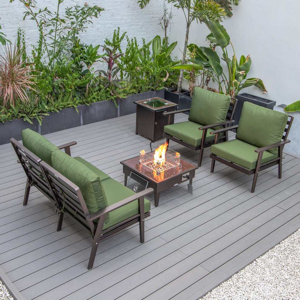 LeisureMod Walbrooke Modern Brown Patio Conversation With Square Fire Pit & Tank Holder | Outdoor Sofas, Loveseats & Sectionals | Modishstore - 146