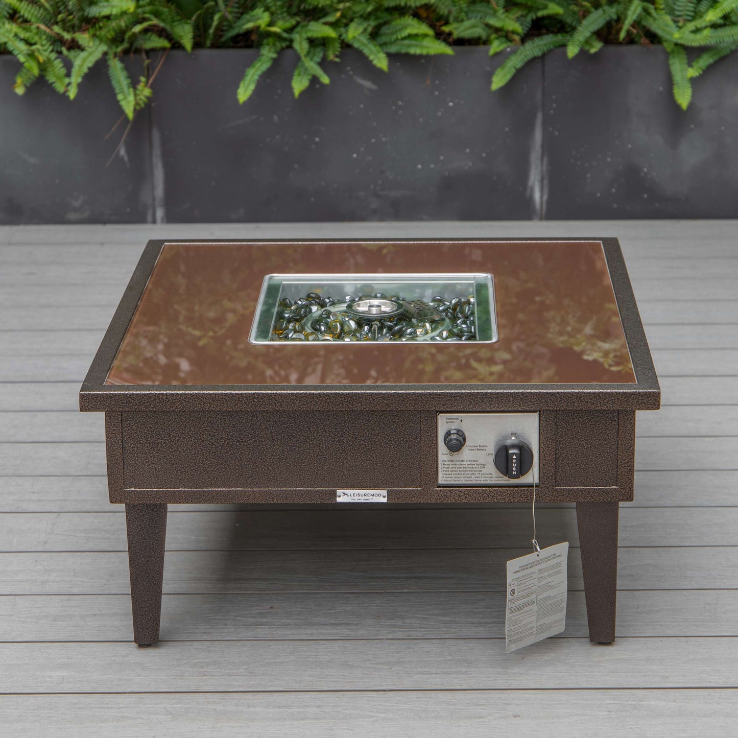 LeisureMod Walbrooke Modern Brown Patio Conversation With Square Fire Pit & Tank Holder | Outdoor Sofas, Loveseats & Sectionals | Modishstore - 58