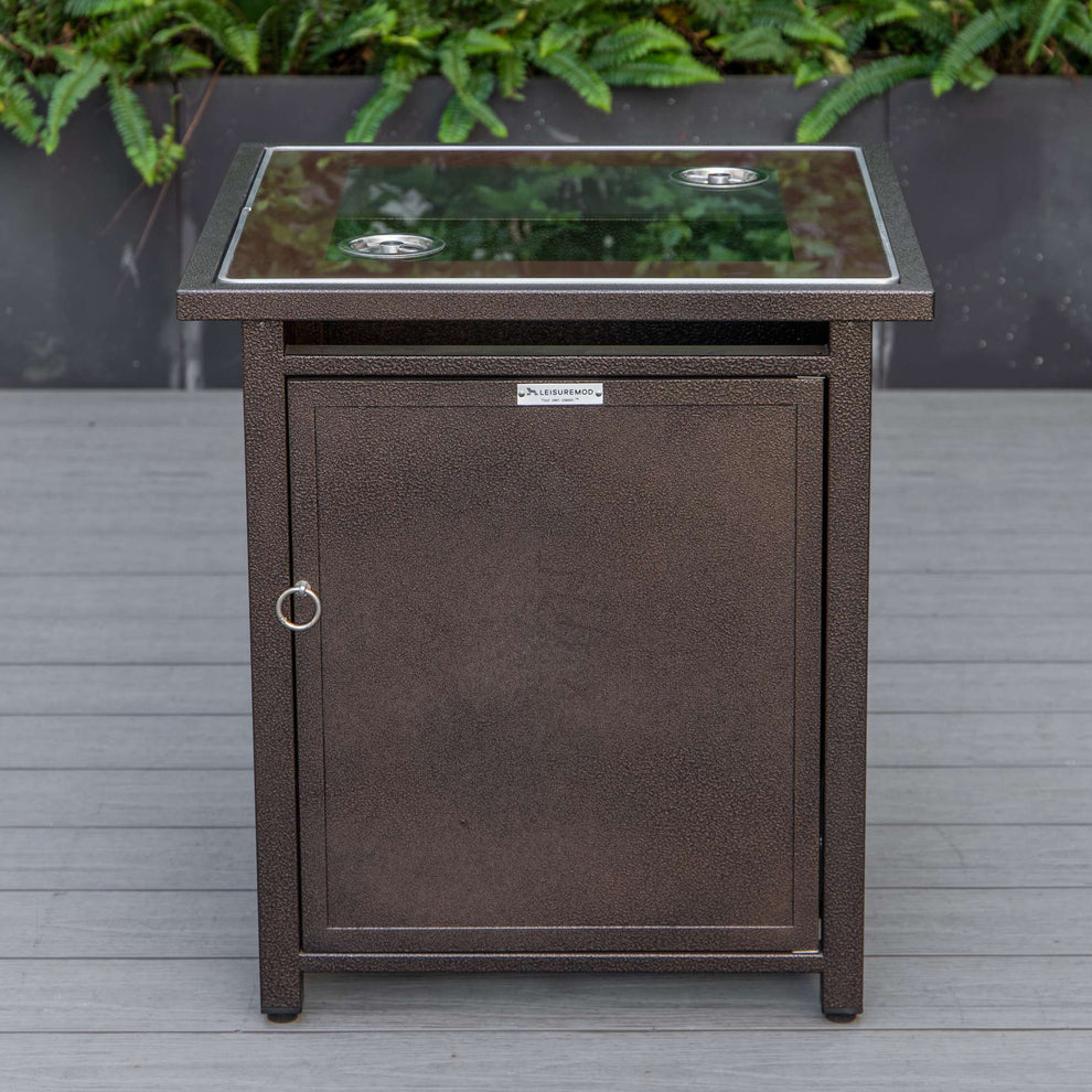 LeisureMod Walbrooke Modern Brown Patio Conversation With Square Fire Pit & Tank Holder | Outdoor Sofas, Loveseats & Sectionals | Modishstore - 78