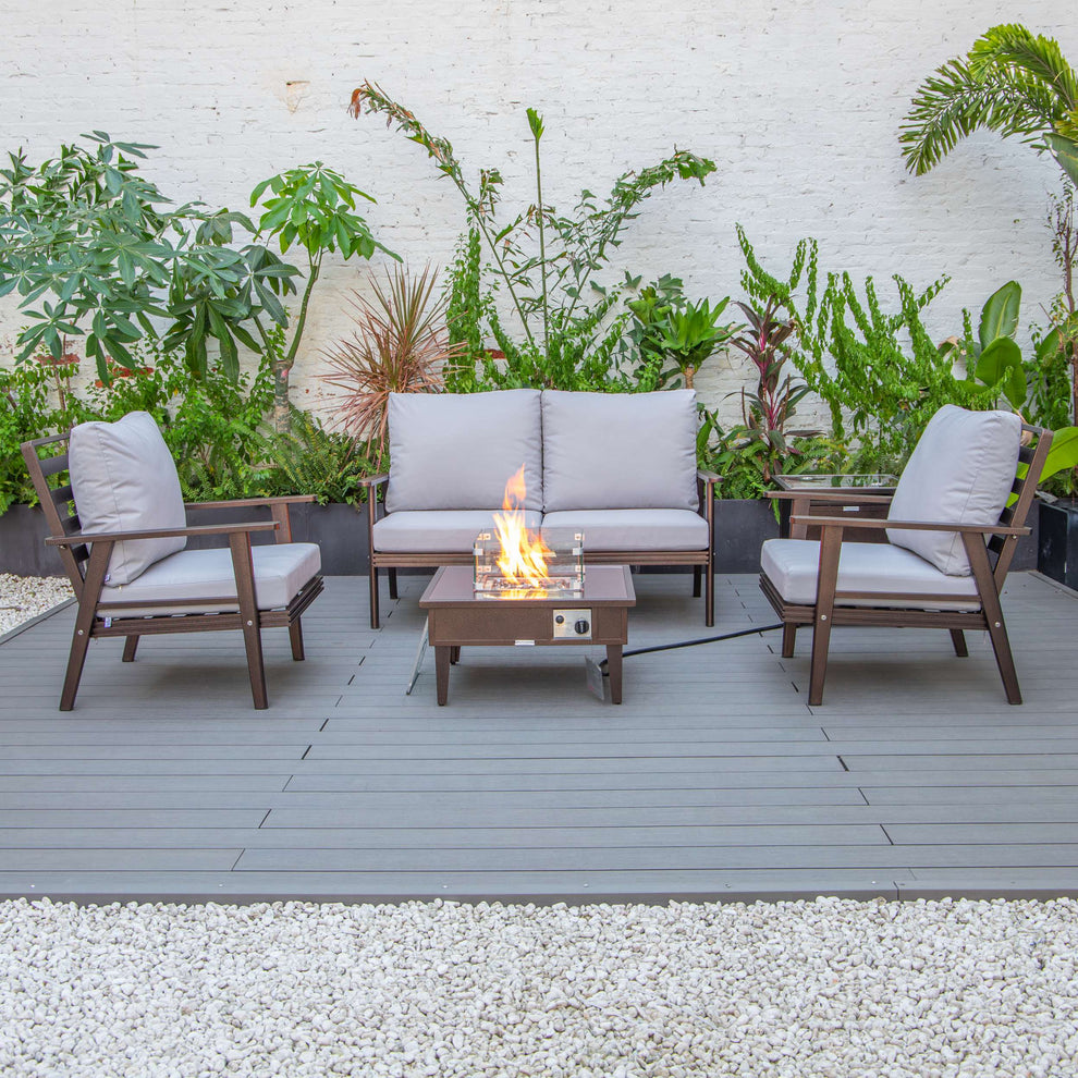 LeisureMod Walbrooke Modern Brown Patio Conversation With Square Fire Pit & Tank Holder | Outdoor Sofas, Loveseats & Sectionals | Modishstore - 117