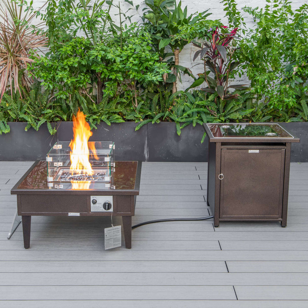 LeisureMod Walbrooke Modern Brown Patio Conversation With Square Fire Pit & Tank Holder | Outdoor Sofas, Loveseats & Sectionals | Modishstore - 71