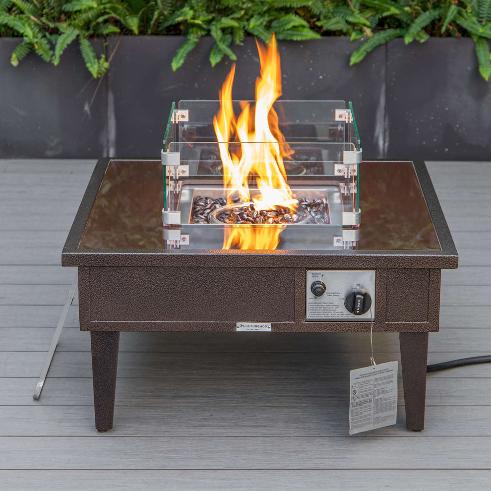 LeisureMod Walbrooke Modern Brown Patio Conversation With Square Fire Pit & Tank Holder | Outdoor Sofas, Loveseats & Sectionals | Modishstore - 73