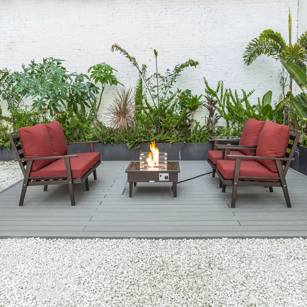 LeisureMod Walbrooke Modern Brown Patio Conversation With Square Fire Pit & Tank Holder | Outdoor Sofas, Loveseats & Sectionals | Modishstore - 206
