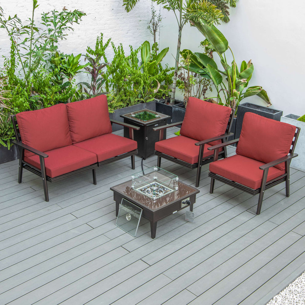 LeisureMod Walbrooke Modern Brown Patio Conversation With Square Fire Pit & Tank Holder | Outdoor Sofas, Loveseats & Sectionals | Modishstore - 208