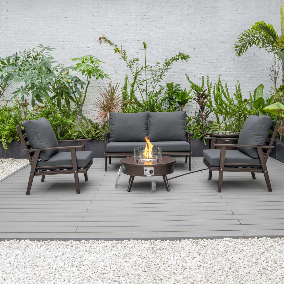 LeisureMod Walbrooke Modern Brown Patio Conversation With Round Fire Pit & Tank Holder | Outdoor Sofas, Loveseats & Sectionals | Modishstore - 8