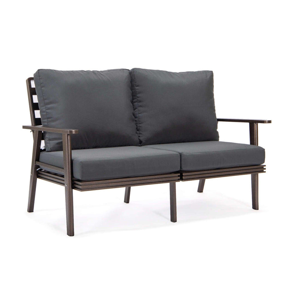 Leisuremod Walbrooke Modern Outdoor Patio Loveseat with Brown Aluminum Frame and Removable Cushions For Patio and Backyard Garden | Outdoor Sofas, Loveseats & Sectionals | Modishstore - 11