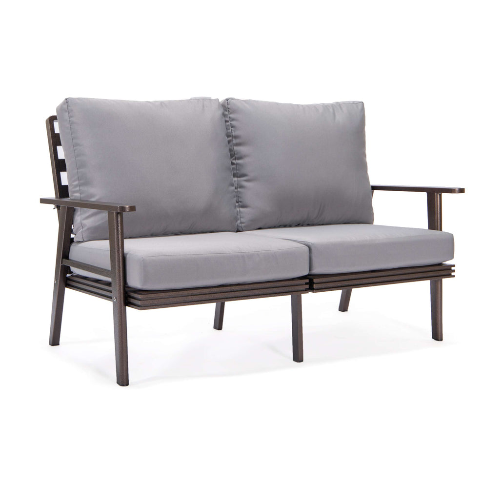 Leisuremod Walbrooke Modern Outdoor Patio Loveseat with Brown Aluminum Frame and Removable Cushions For Patio and Backyard Garden | Outdoor Sofas, Loveseats & Sectionals | Modishstore - 26