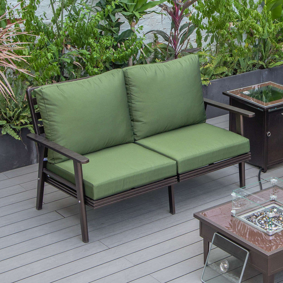 Leisuremod Walbrooke Modern Outdoor Patio Loveseat with Brown Aluminum Frame and Removable Cushions For Patio and Backyard Garden | Outdoor Sofas, Loveseats & Sectionals | Modishstore - 23