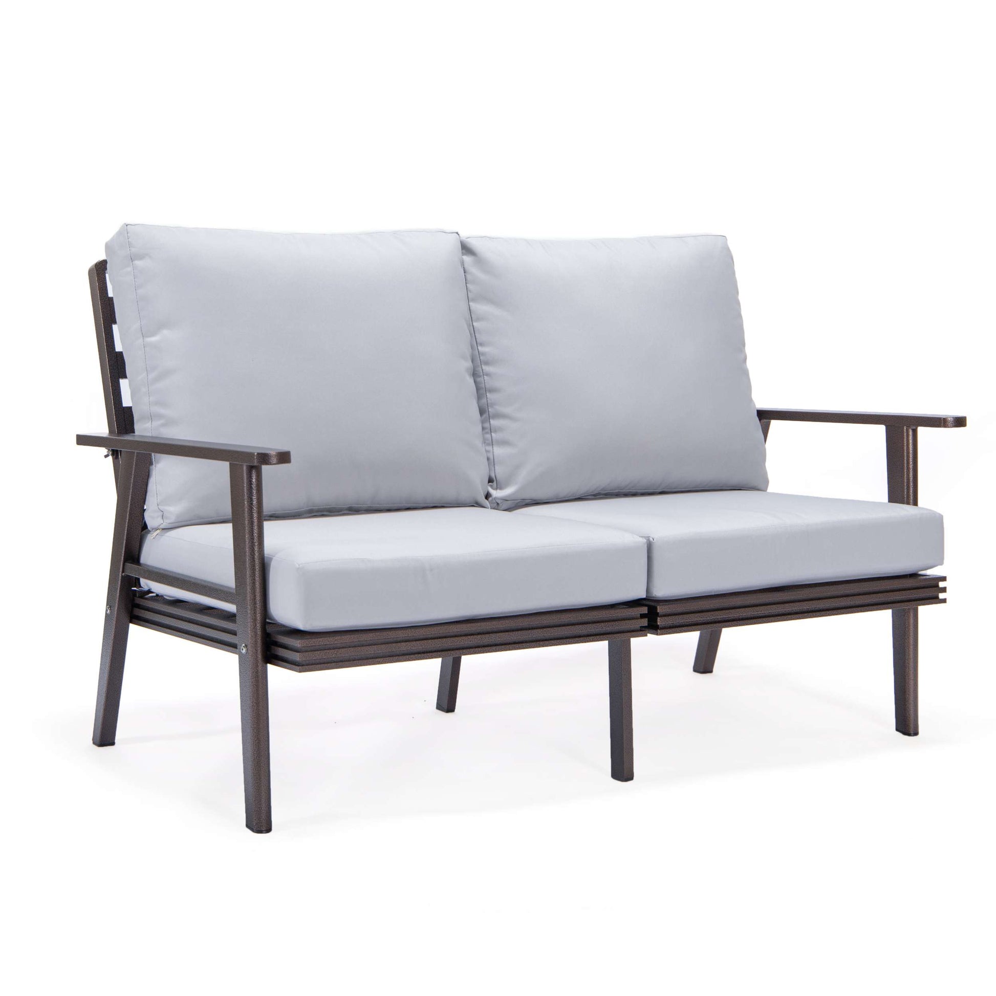Leisuremod Walbrooke Modern Outdoor Patio Loveseat with Brown Aluminum Frame and Removable Cushions For Patio and Backyard Garden | Outdoor Sofas, Loveseats & Sectionals | Modishstore - 48