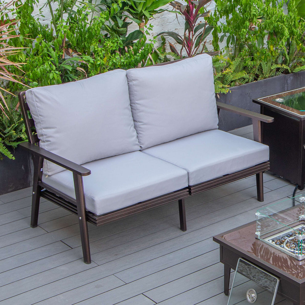 Leisuremod Walbrooke Modern Outdoor Patio Loveseat with Brown Aluminum Frame and Removable Cushions For Patio and Backyard Garden | Outdoor Sofas, Loveseats & Sectionals | Modishstore - 44