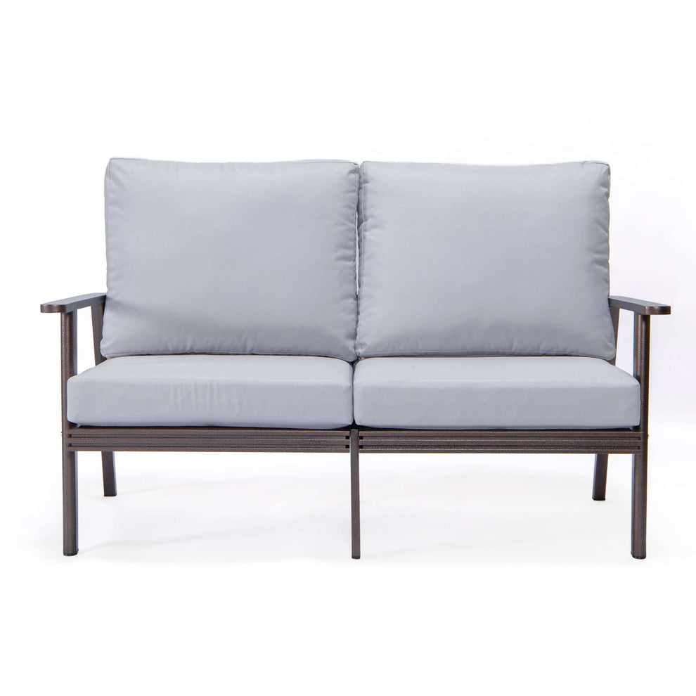 Leisuremod Walbrooke Modern Outdoor Patio Loveseat with Brown Aluminum Frame and Removable Cushions For Patio and Backyard Garden | Outdoor Sofas, Loveseats & Sectionals | Modishstore - 45
