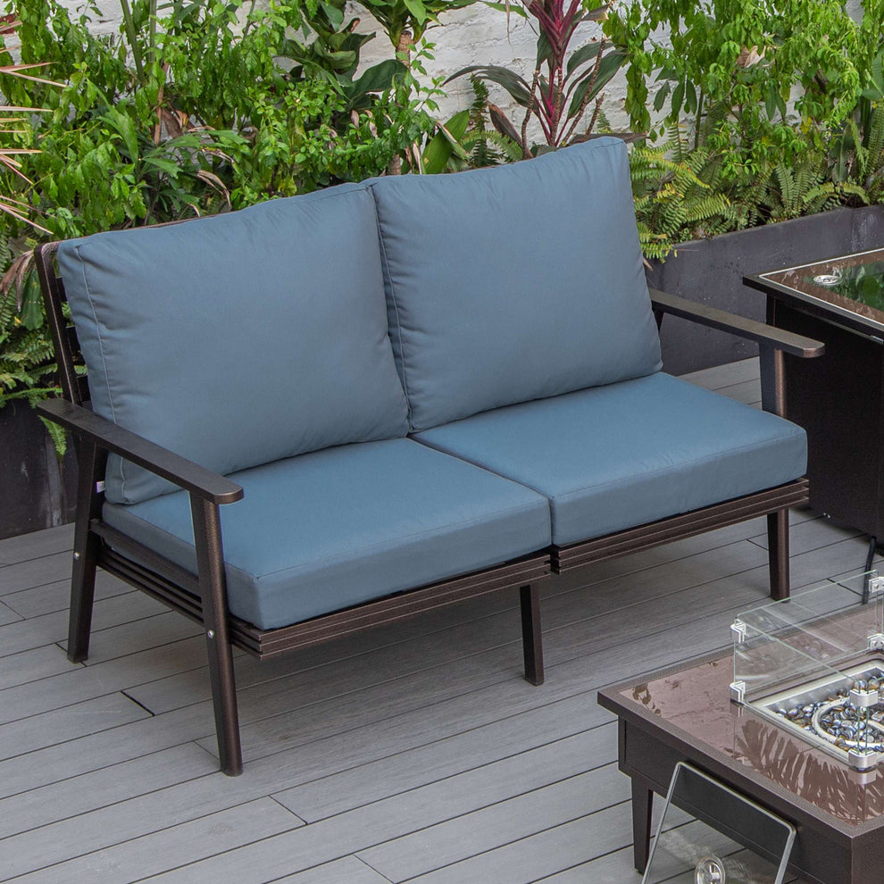 Leisuremod Walbrooke Modern Outdoor Patio Loveseat with Brown Aluminum Frame and Removable Cushions For Patio and Backyard Garden | Outdoor Sofas, Loveseats & Sectionals | Modishstore - 12