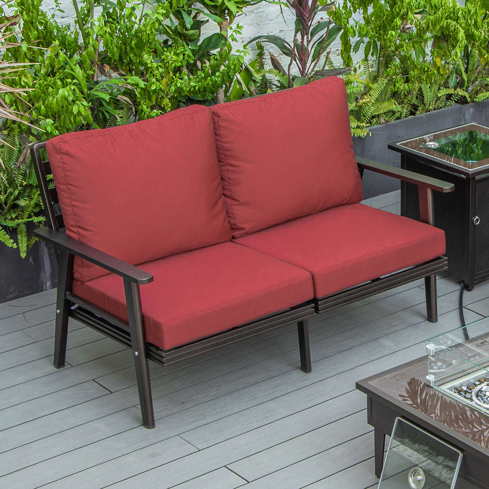 Leisuremod Walbrooke Modern Outdoor Patio Loveseat with Brown Aluminum Frame and Removable Cushions For Patio and Backyard Garden | Outdoor Sofas, Loveseats & Sectionals | Modishstore - 55