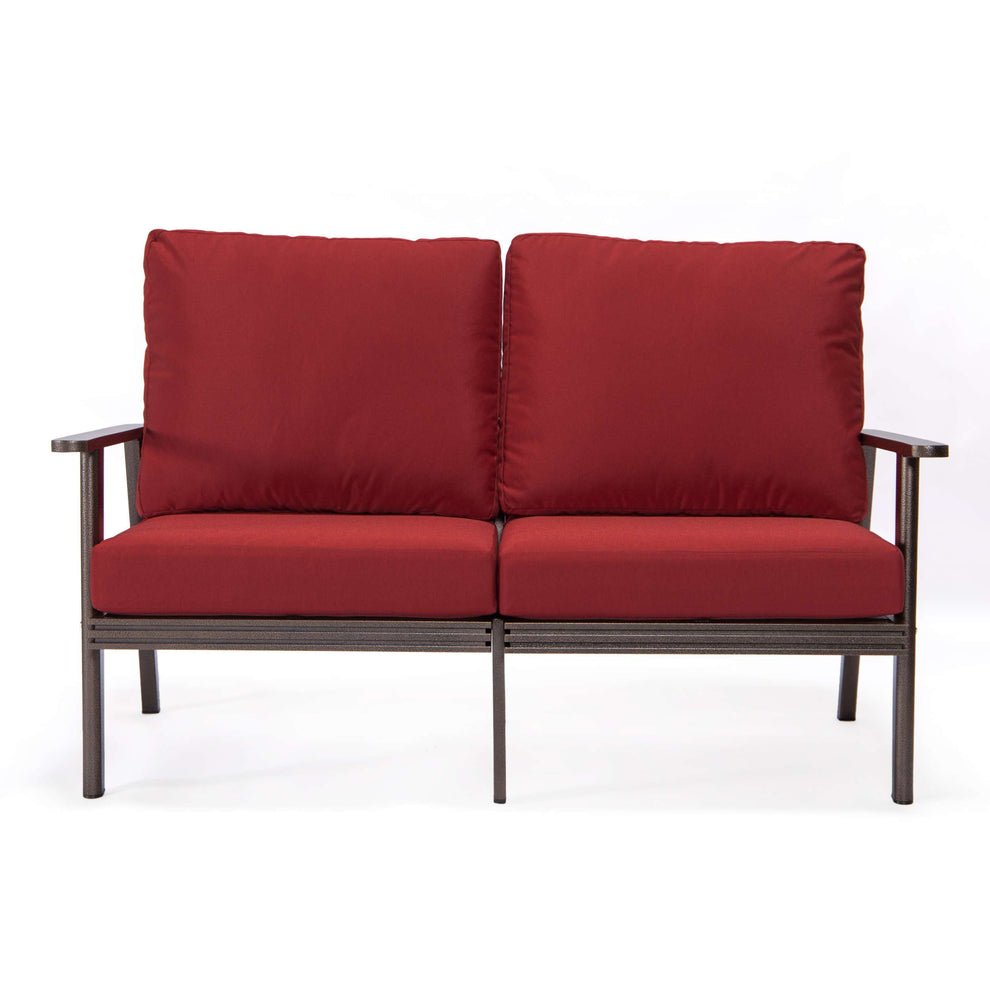 Leisuremod Walbrooke Modern Outdoor Patio Loveseat with Brown Aluminum Frame and Removable Cushions For Patio and Backyard Garden | Outdoor Sofas, Loveseats & Sectionals | Modishstore - 56