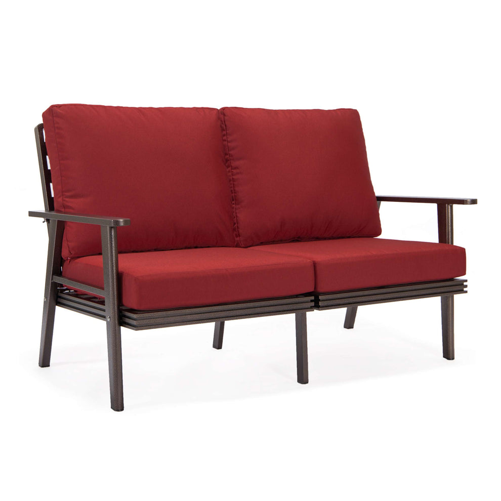 Leisuremod Walbrooke Modern Outdoor Patio Loveseat with Brown Aluminum Frame and Removable Cushions For Patio and Backyard Garden | Outdoor Sofas, Loveseats & Sectionals | Modishstore - 58