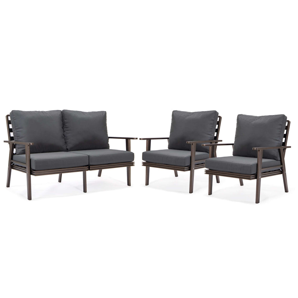 LeisureMod Walbrooke Modern 3-Piece Outdoor Patio Set with Brown Aluminum Frame | Outdoor Sofas, Loveseats & Sectionals | Modishstore - 3