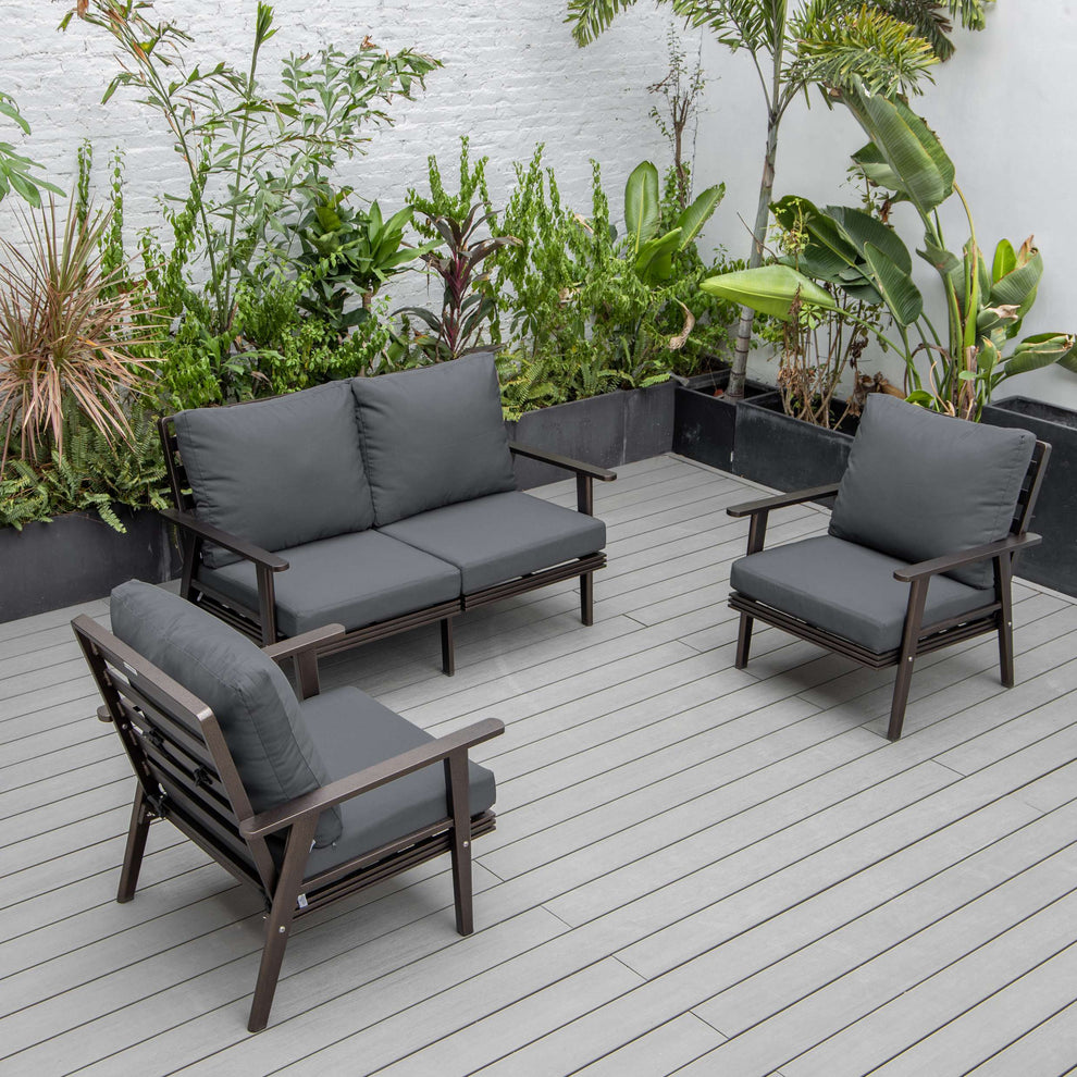 LeisureMod Walbrooke Modern 3-Piece Outdoor Patio Set with Brown Aluminum Frame | Outdoor Sofas, Loveseats & Sectionals | Modishstore - 2