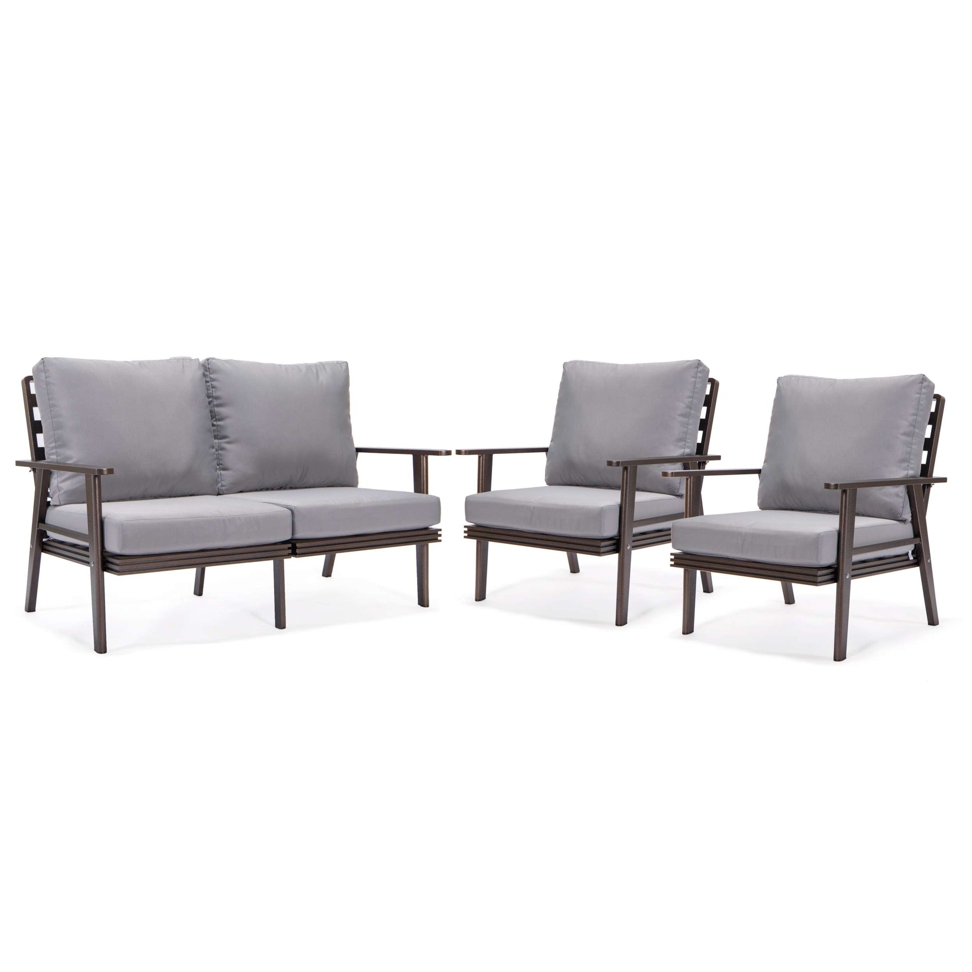 LeisureMod Walbrooke Modern 3-Piece Outdoor Patio Set with Brown Aluminum Frame | Outdoor Sofas, Loveseats & Sectionals | Modishstore - 30