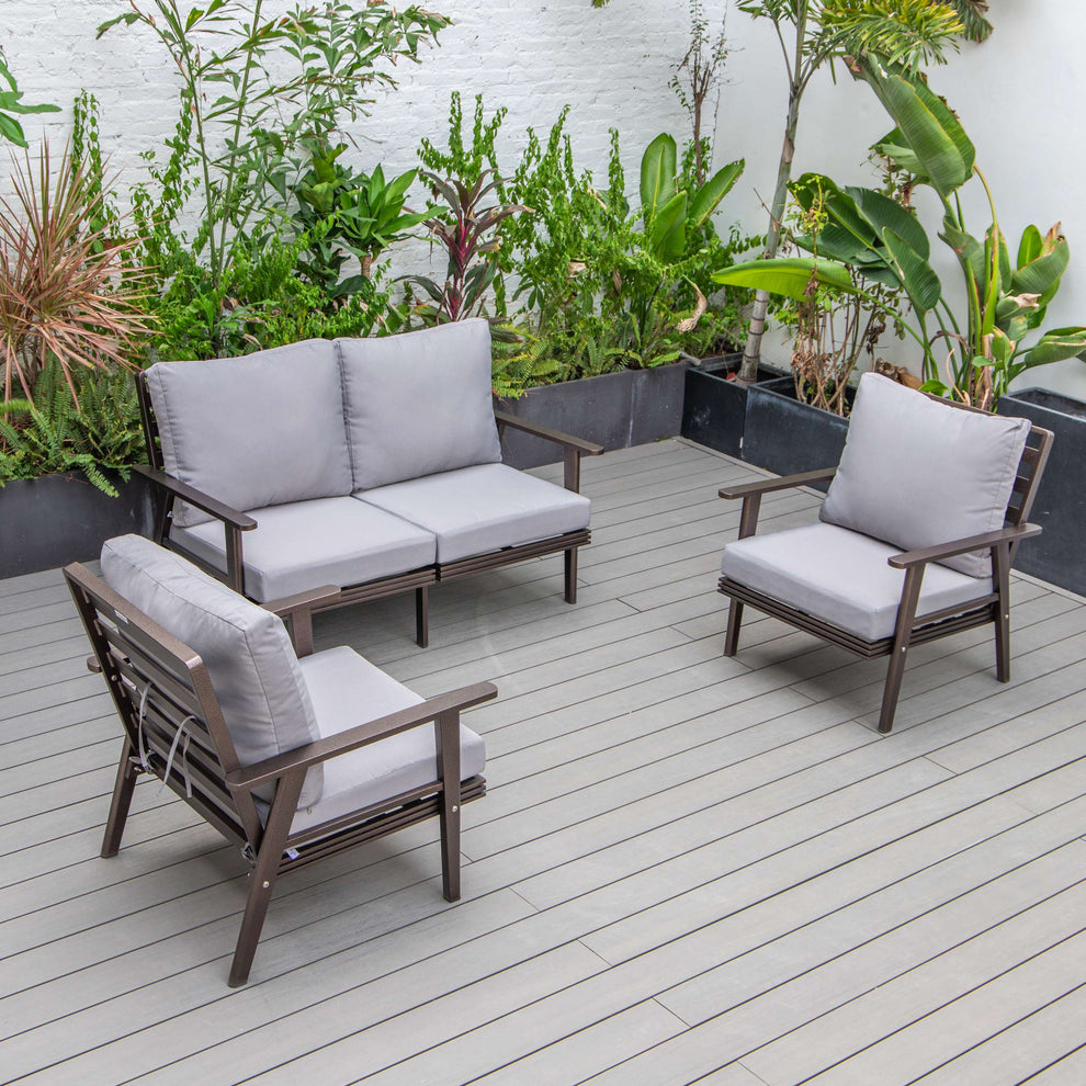 LeisureMod Walbrooke Modern 3-Piece Outdoor Patio Set with Brown Aluminum Frame | Outdoor Sofas, Loveseats & Sectionals | Modishstore - 29
