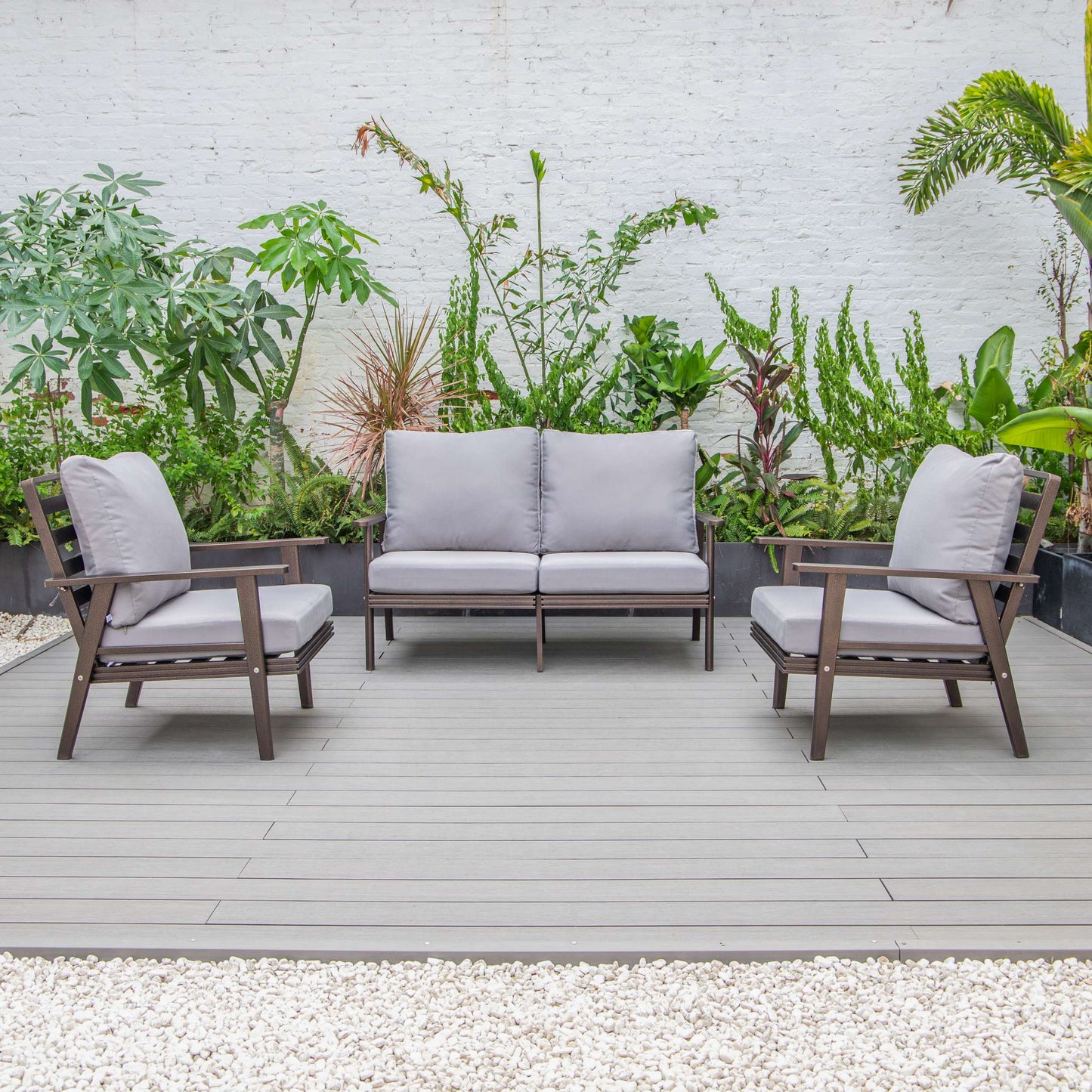 LeisureMod Walbrooke Modern 3-Piece Outdoor Patio Set with Brown Aluminum Frame | Outdoor Sofas, Loveseats & Sectionals | Modishstore - 46