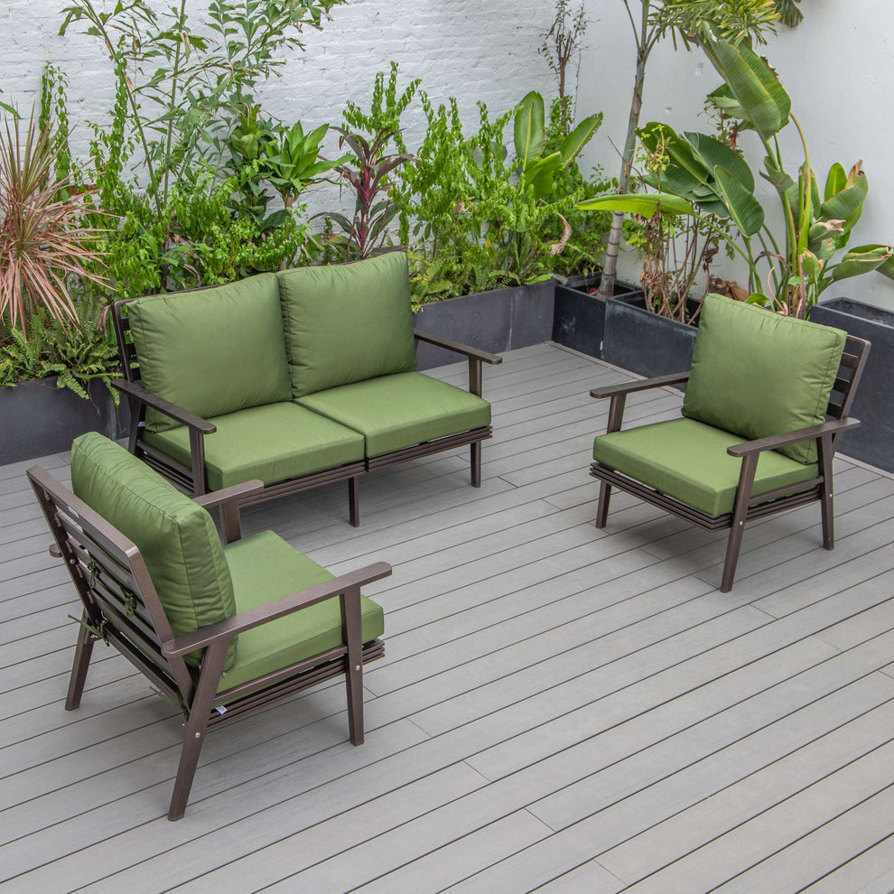 LeisureMod Walbrooke Modern 3-Piece Outdoor Patio Set with Brown Aluminum Frame | Outdoor Sofas, Loveseats & Sectionals | Modishstore - 20