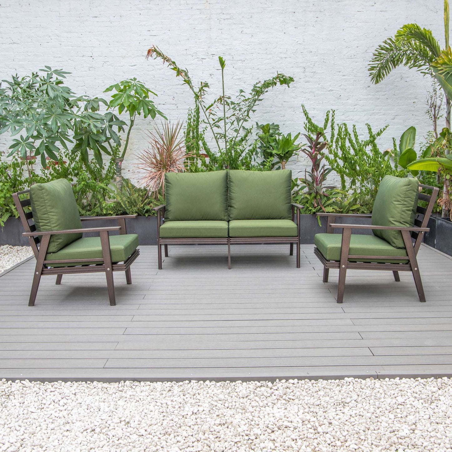 LeisureMod Walbrooke Modern 3-Piece Outdoor Patio Set with Brown Aluminum Frame | Outdoor Sofas, Loveseats & Sectionals | Modishstore - 19